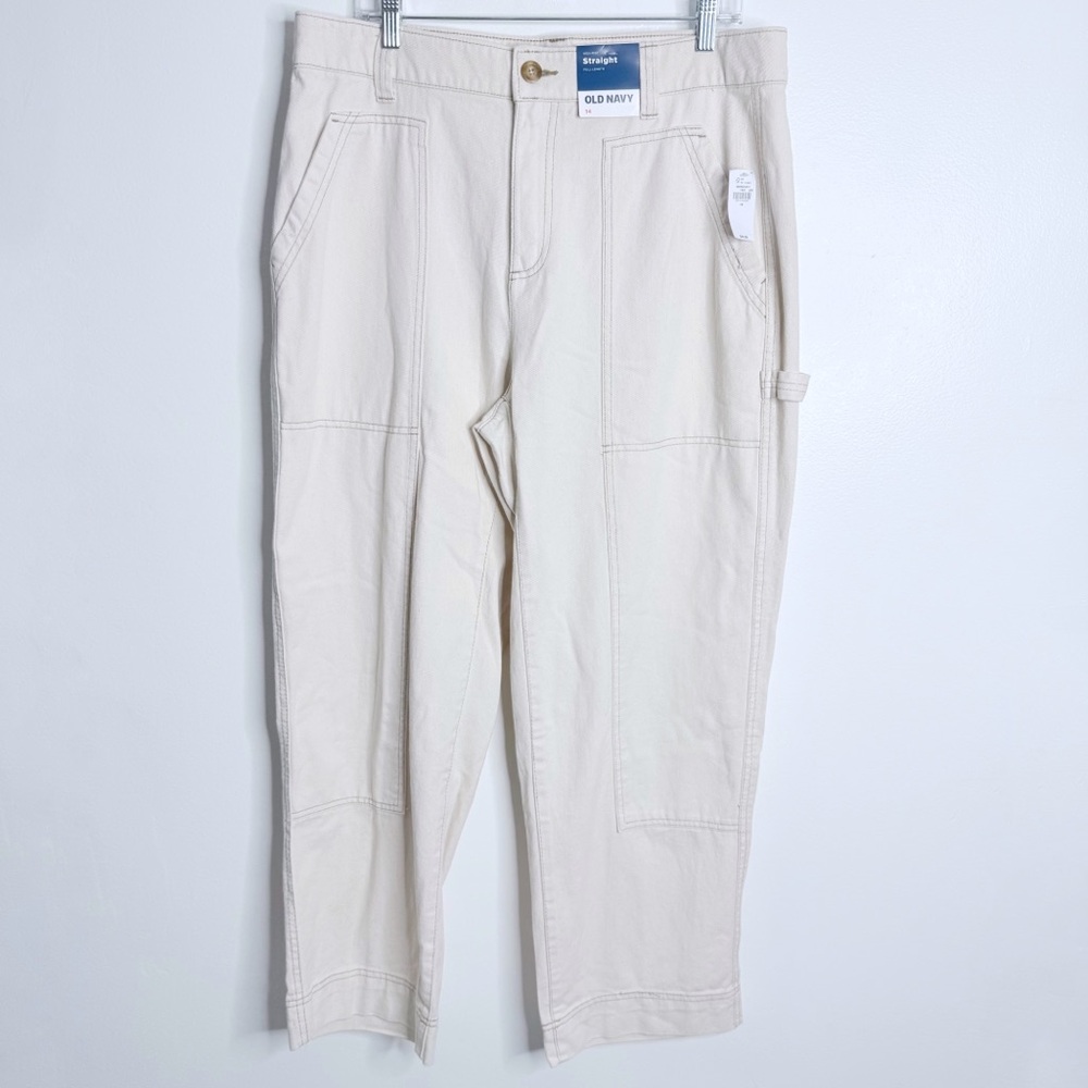NWT Old Navy Utility Straight High‎ Rise Beige Size 14 Minimalist Neutral Modern - Picture 2 of 10